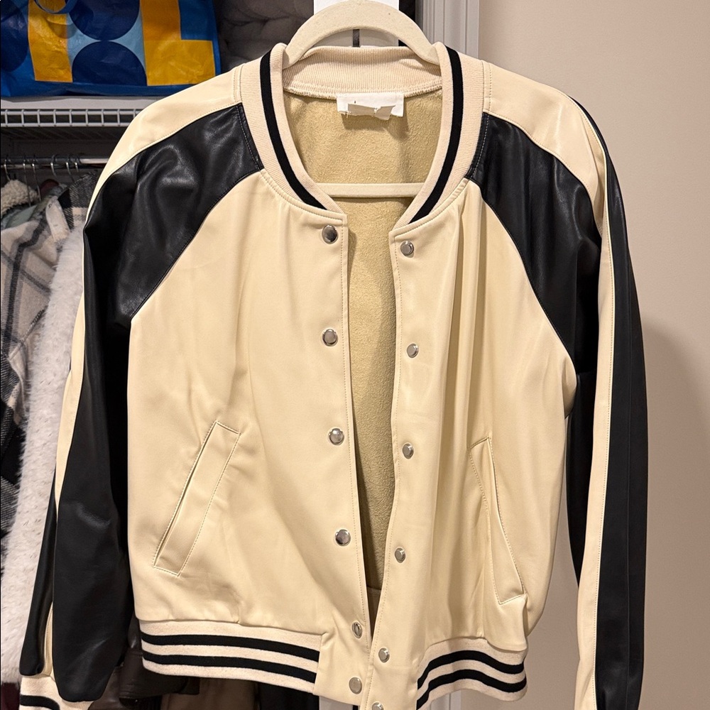 Anthropologie Black and Cream Bomber Jacket